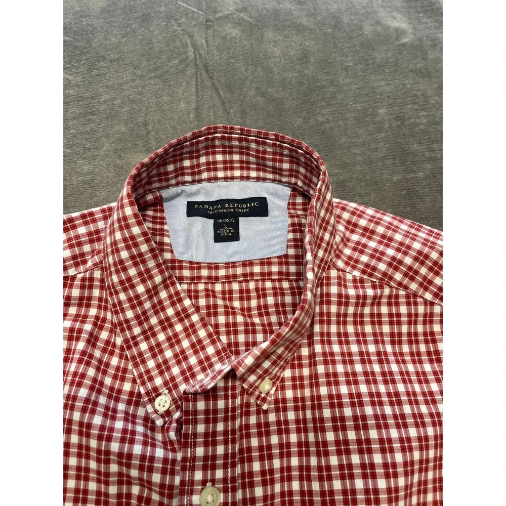 Banana Republic‎ Men's Soft Wash Shirt Red Checkered Button Down Long Sleeve